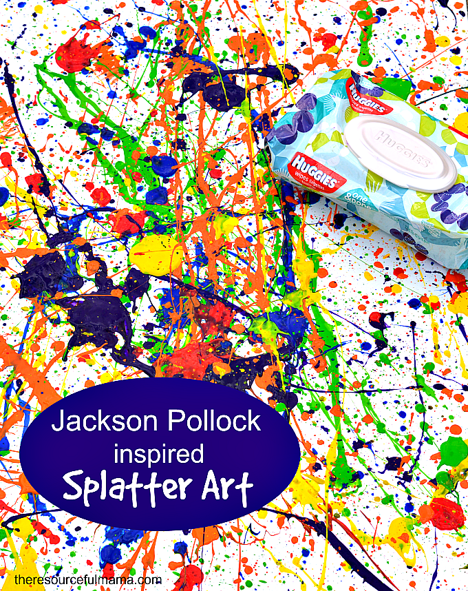 Jackson Pollock inspired splatter art project. Kids of all ages will enjoy this fun process art project. It's a great outdoor summertime art project for kids.