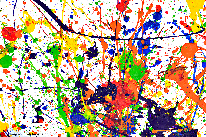 Jackson Pollock inspired splatter art project. Kids of all ages will enjoy this fun process art project. It's a great outdoor summertime art project for kids.