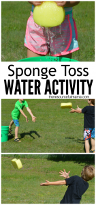 This sponge toss water activity is a great way for kids or adults to cool off this summer. It's super easy and inexpensive to put together and works great for group or family activities.