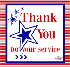 This free printable thank you card is a great way to thank our troop for their service or a great a addition to a military care package.
