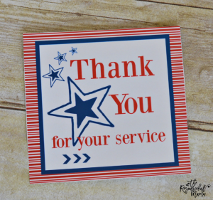 This free printable thank you card is a great way to thank our troop for their service or a great a addition to a military care package.