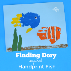 Adorable Dory and Nemo handprint fish inspired by Finding Dory kid craft|movie inspired|handprint art|painting