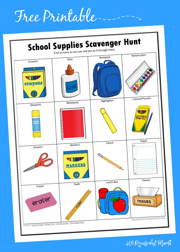 School Supplies Scavenger Hunt - The Resourceful Mama