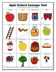 Free printable apple orchard scavenger hunt for kids to do this fall.