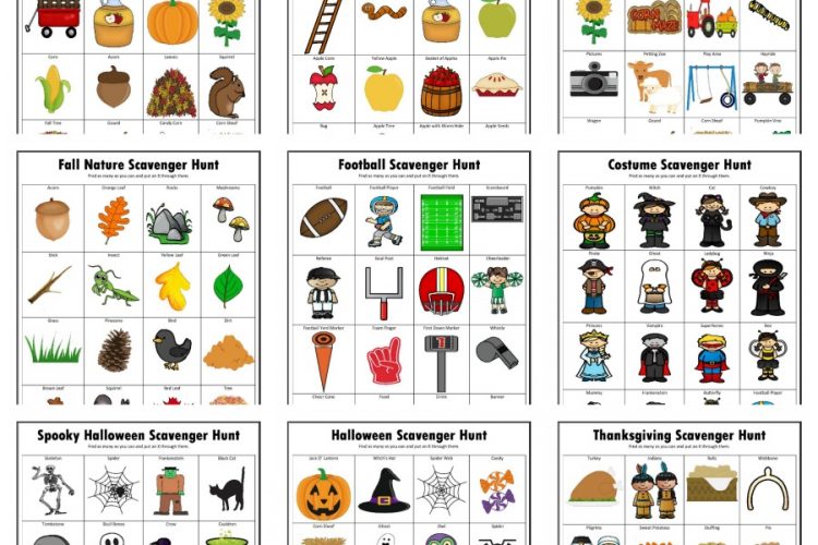 These free printable fall scavenger hunts are great way to ge kids engaged in an activity and exploring the world around them while having fun. Thesmes include: fall, apple orchard, pumpkin patch, nature, football, halloween costume, halloween, spooky halloween, thanksgiving
