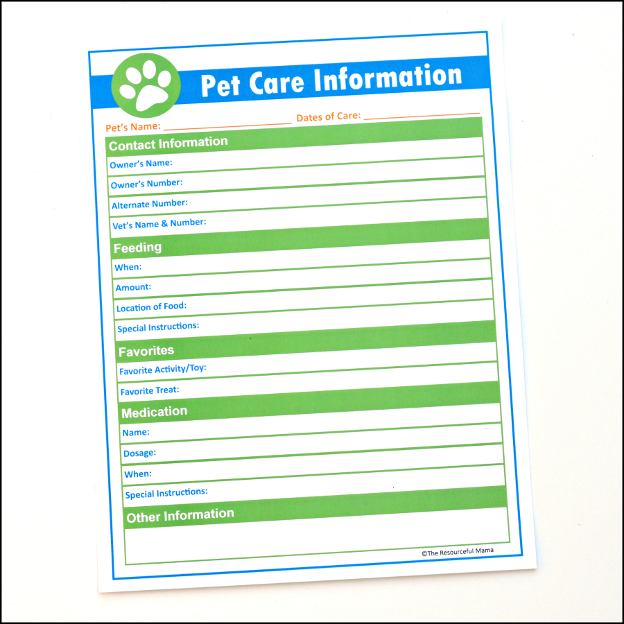 Pet Information Downloadable Pet Sheet Pet Sitter Checklist Printable Pet Sitter Sheet Digital Pet Sitter Information Sheet Dog Sitter