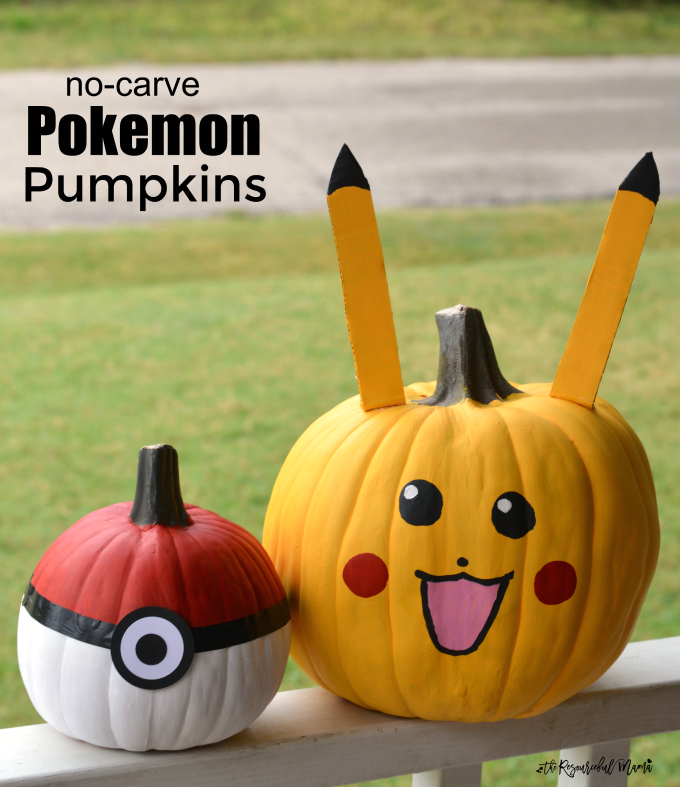 No-carve Poke Ball and Pikachu Pokemon Pumpkins for Halloween. 