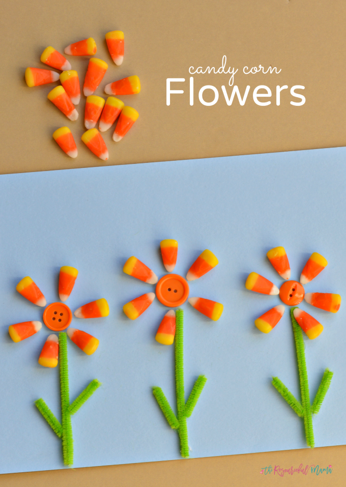 Transform leftover candy corn into a flower craft. fall | Halloween | kids craft 