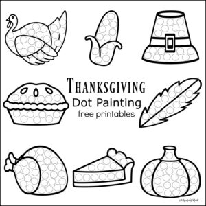 These Thanksgiving Dot Painting worksheets are a fun mess free painting activity for young kids that work on hand-eye coordination and fine motor skills. free printable | toddler | preschool