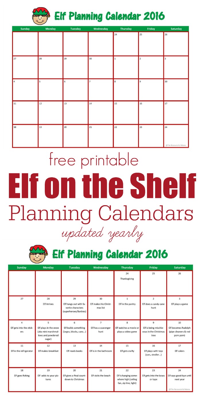 Elf on the Shelf Planning Calendar - The Resourceful Mama