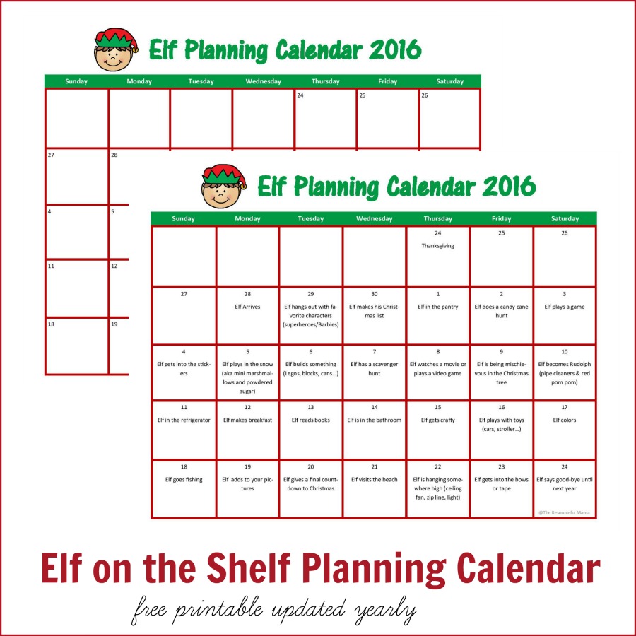 Elf on the Shelf Planning Calendar The Resourceful Mama