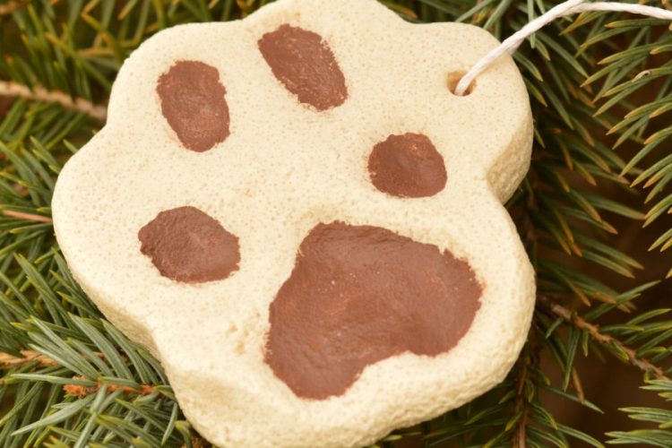 Pet paw print salt dough kid made ornaments. Christmas | dog | holidays | Christmas ornaments