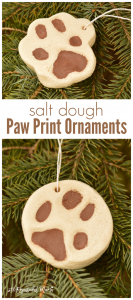 Pet paw print salt dough kid made ornaments. Christmas | dog | holidays | Christmas ornaments