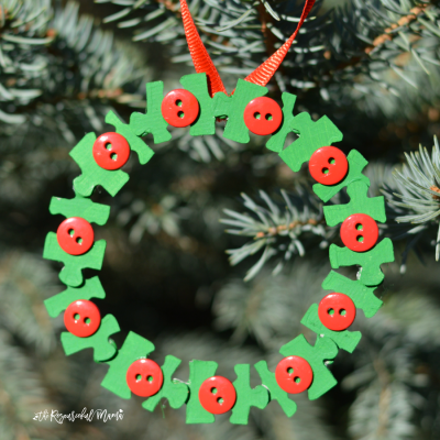 Homemade Puzzle Pieces Wreath Ornament