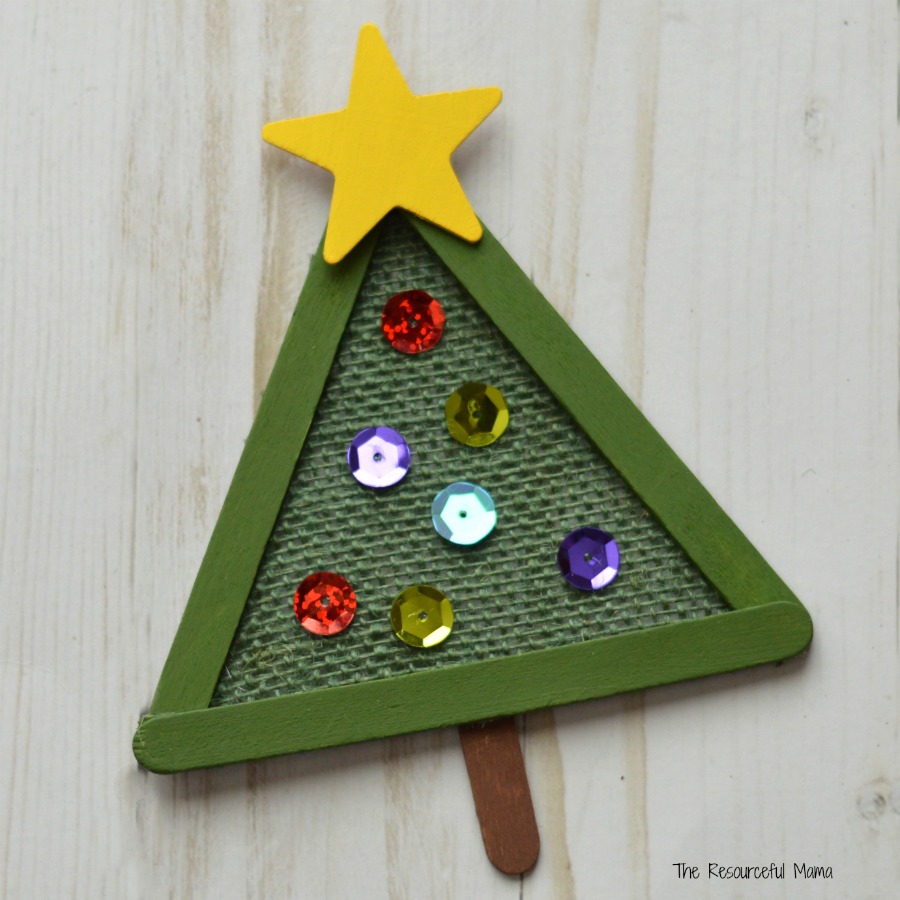 This Christmas Tree Ornament combines burlap, craft sticks and few other craft items in a lovely ornament for your Christmas tree. 
