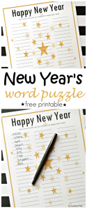 This Happy New Year word puzzle is a fun and entertaining New Year's Eve activity for kids and adults that can easily be turned into a competition or game. 