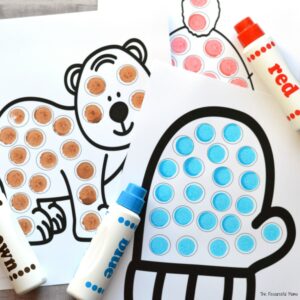 Using do a dot markers on free printable winter dot painting worksheets. 10 worksheets in all. 