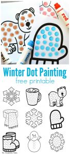 Using do a dot markers on free printable winter dot painting worksheets. 10 worksheets in all. Can also use dot stickers, bingo daubers, DIY dot painters, and more.