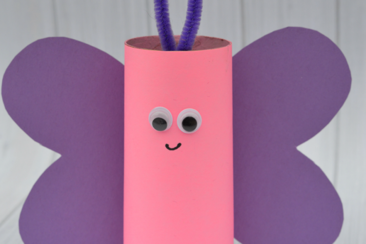 Reuse paper rolls to make this toilet paper roll butterfly craft. Kids can make them as a craft for Valentine's Day, spring, summer, or a butterfly unit.