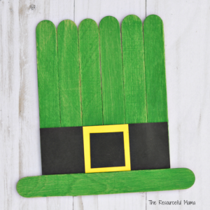 Leprechaun hat craft kids can make for St. Patrick's Day from craft sticks.