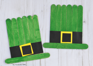 Leprechaun hat craft kids can make for St. Patrick's Day from craft sticks.