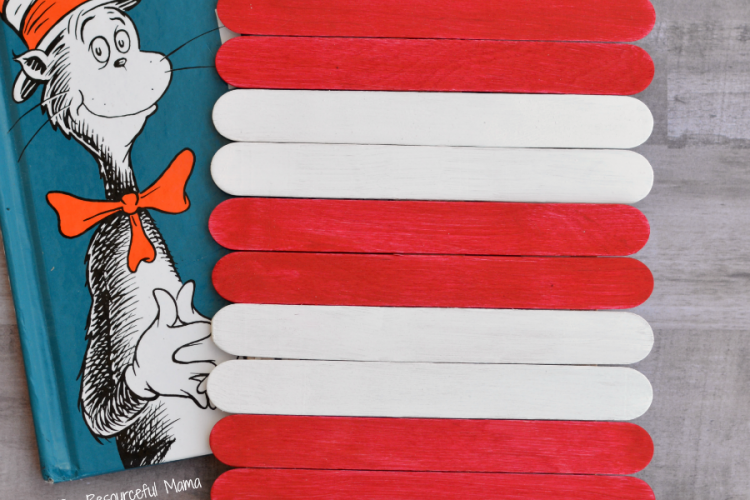 Dr Seuss The Cat in the Hat craft sticks hat craft for kids. Great craft extension to the a favorite book for Read Across America Day.