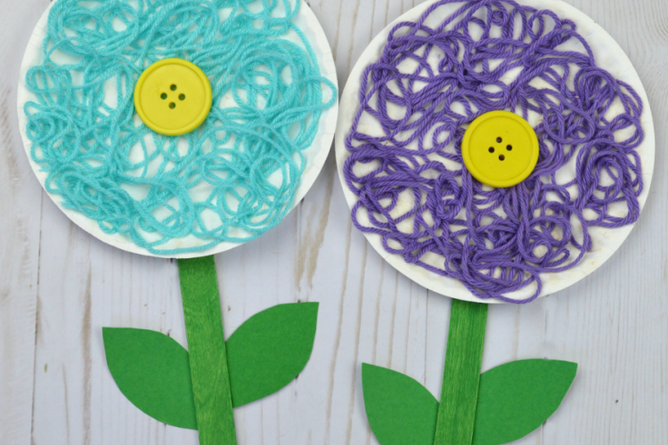 This is a great flower craft for kids to do in the spring, summer, or while studying flowers. The yarn adds texture and dimension to your flower craft.