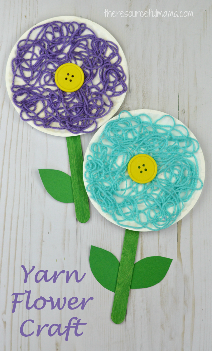 This is a great flower craft for kids to do in the spring, summer, or while studying flowers. The yarn adds texture and dimension to your flower craft.
