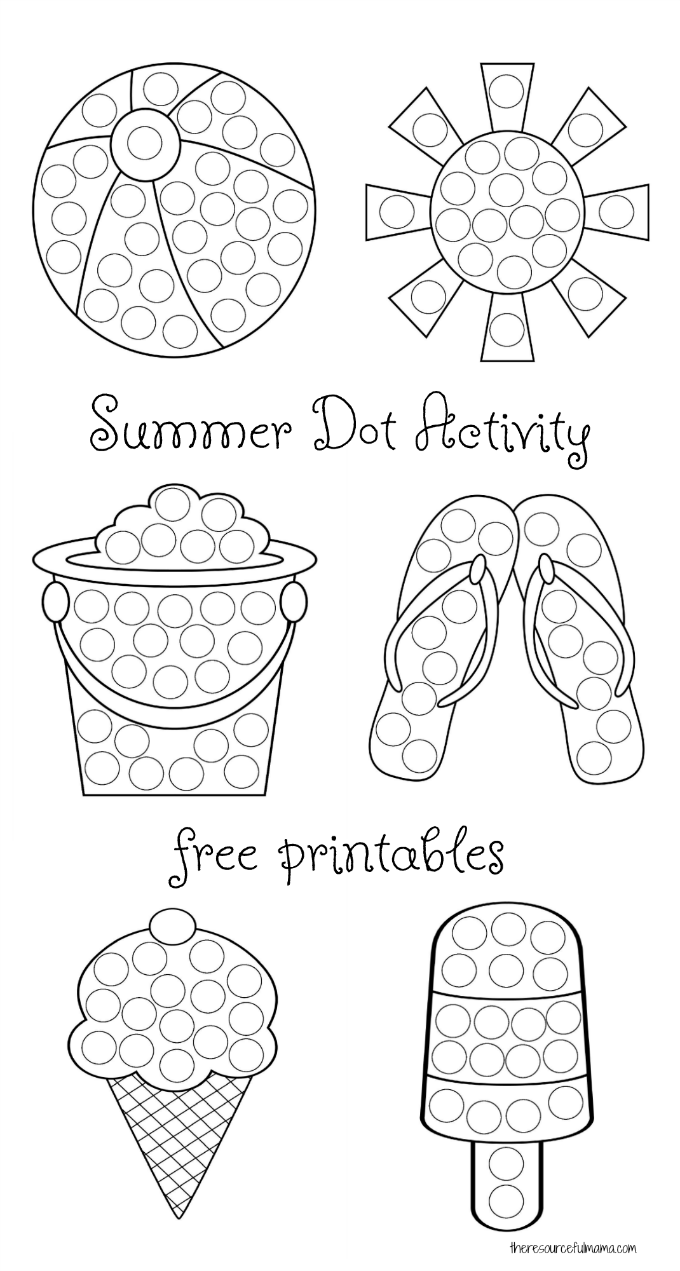 Keep kids busy this summer with these summer dot painting worksheets. These summer dot activity printables work great with do a dot markers and dot stickers. They help kids build fine motor and hand eye coordination.