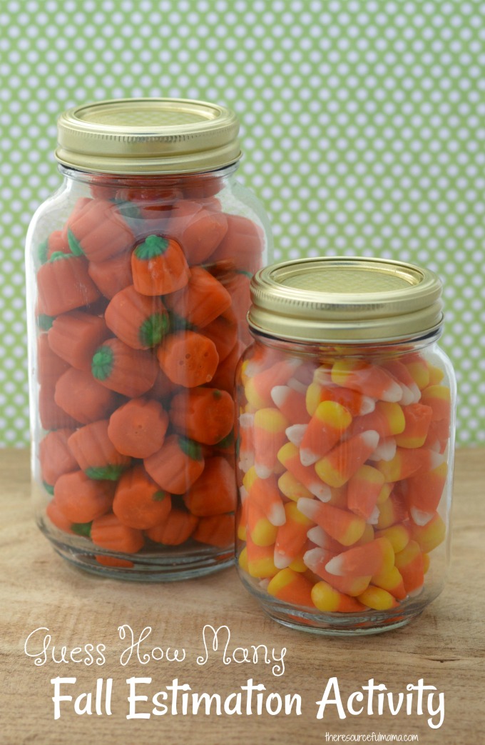 This fall estimation activity is fun and easy addition to Fall and Halloween parties. Kids use real math life skills when estimating how many items are in jars.