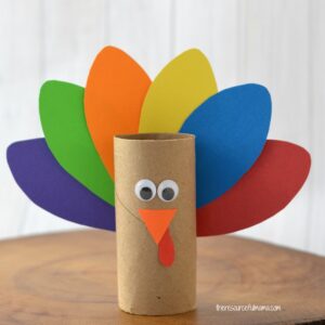This Paper Roll Turkey Craft is a fun Thanksgiving craft for kids that reuses your paper rolls and a few other simple craft supplies.