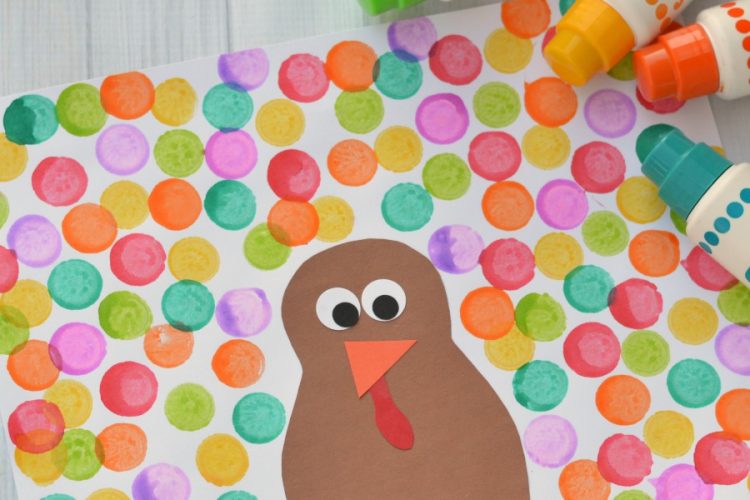 The supplies and steps for this Dot a Dot Thanksgiving Craft are simple and basic making it the perfect Thanksgiving turkey craft for young kids. 
