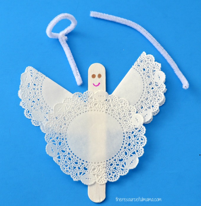 Turn paper dollies and a craft stick into a cute angel ornament the kids can make for the Christmas tree.