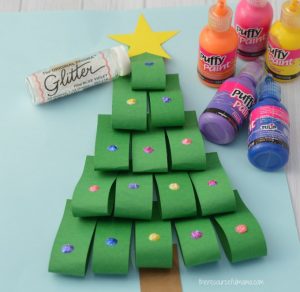 This Paper Loops Christmas Tree Craft is a fun way to add dimension and sparkle to your Christmas kid crafts using paper.