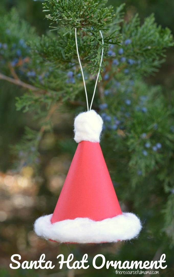 This Paper Santa Hat Christmas Ornament is an  inexpensive and easy craft that kids can make and hang on your Christmas tree and enjoy for years to come. 3D ornament 