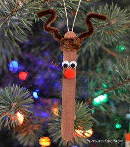 This Craft Stick Reindeer Ornament is a cute and easy Rudolph inspired ornament kids can make to hang on the Christmas tree. 