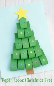 This Paper Loops Christmas Tree Craft is a fun way to add dimension and sparkle to your Christmas kid crafts using paper.