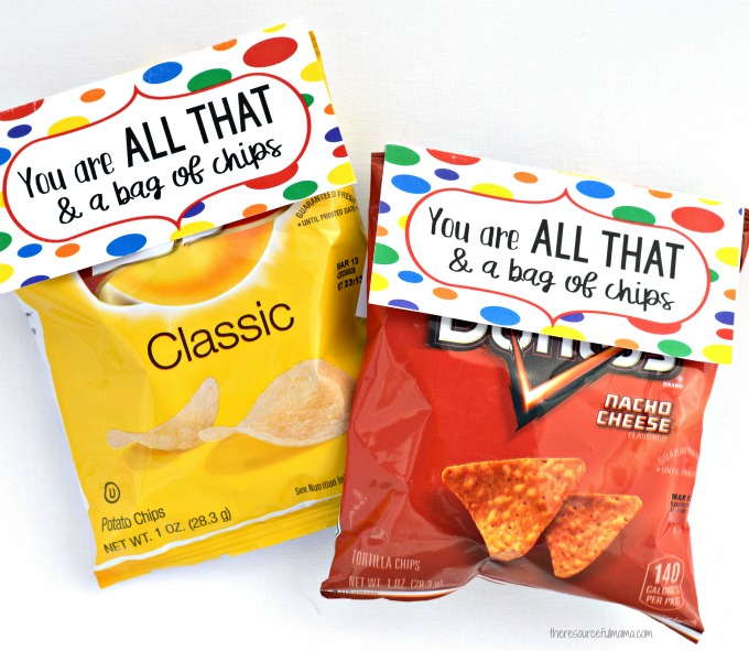 Chips and "You Are All That & a Bag of Chips" cards make are simple, quick, inexpensive, and kid approved Valentines for older kids. 