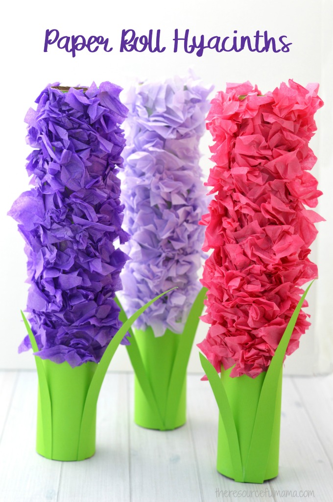 Transform paper towel rolls and tissue paper into a lovely hyacinth flower craft kids can make this spring. 