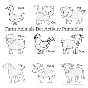 These farm animals dot activity printables are a fun fine motor activity for toddlers and preschoolers that will make a addition to your farm unit. They work great with Do a Dot markers, bingo markers, dot stickers, or pom poms. #preschoolers #toddlers #finemotor