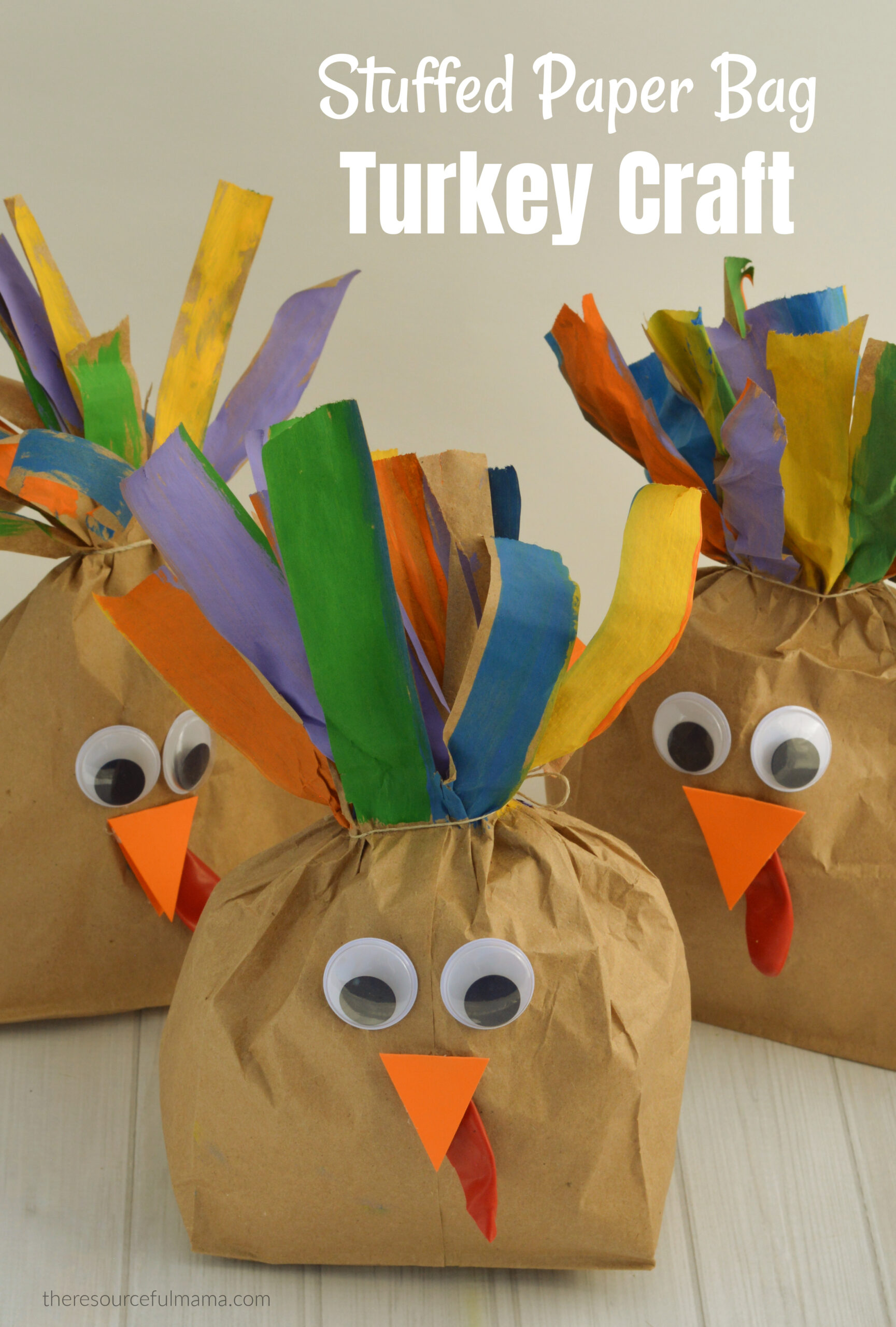 Turn your brown paper lunch bags into a plump and playful stuffed paper bag turkey craft for kids this Thanksgiving. This easy, inexpensive craft is quick and easy to put together with items you likely have on hand. They make a cute homemade decoration for your Thanksgiving table. 