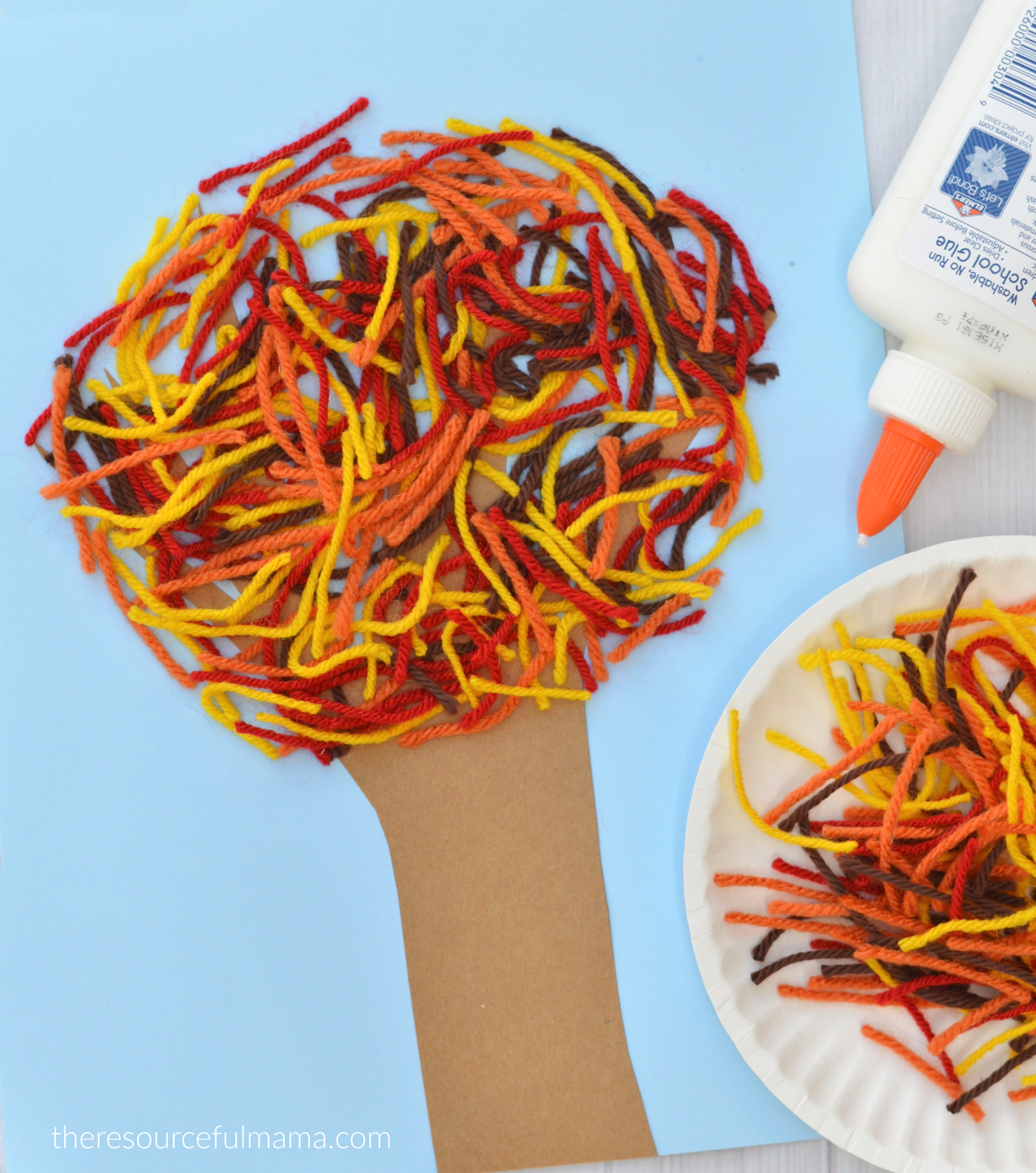 Yarn Fall Tree Kid Craft - The Resourceful Mama